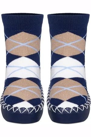 Playshoes Pantofole da Cottage Unisex - Bambini e ragazzi, Blu (Karo), 23/26 EU