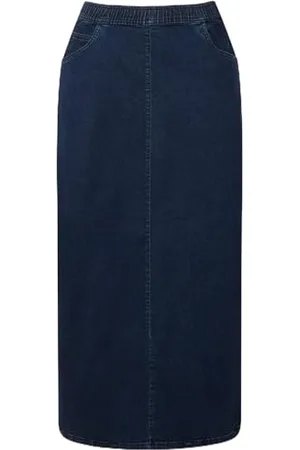 Ulla Popken Langer Denim Rock Gonna, , 52-54 Donna