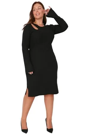 Trendyol Midi Shift Regular Plus Size Dress Vestito, , XL (42 EU) di più Donna