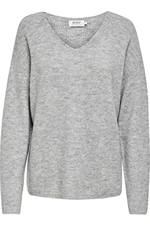 ONLY Onlcamilla V-Neck L/S Pullover Knt Noos, (Light Grey Melange), L Donna