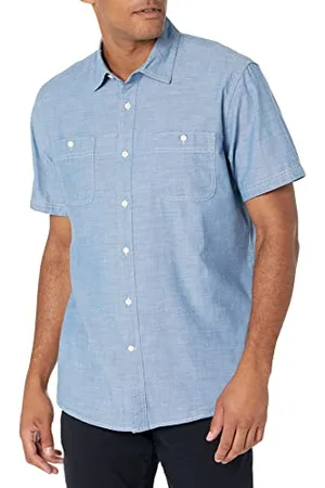 Amazon Camicia in Chambray a Manica Corta vestibilità Regular Uomo, , XL