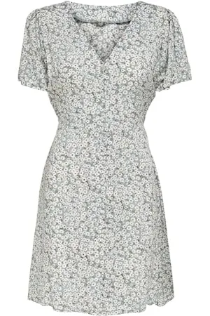 ONLY Onlevida S/S Short Dress Wvn Noos Vestito, Grigio, L Donna