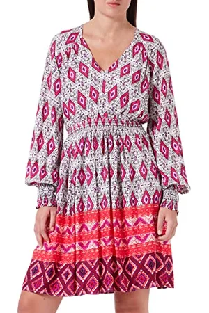 IZIA Abito Midi Vestito, Rosso Multicolore, M Donna