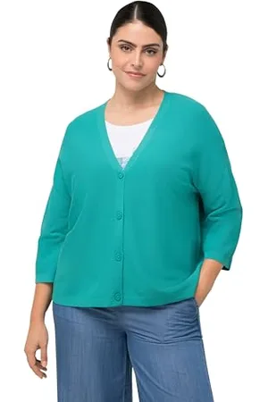 Ulla Popken Cardigan Lavorato a Maglia, Oversize, Scollo a V Maglione, , 52-54 Donna