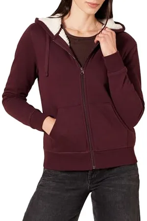 Amazon Giacca con Cappuccio a Cerniera Intera in Pile Foderata in Sherpa (Taglie Forti Disponibili) Donna, , XL Plus