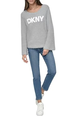 DKNY Scoop Neck Metallic Sweater Felpa, , S Donna