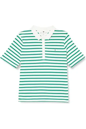 Tommy Hilfiger CRV 1985 Reg Pique STP Polo SS WW0WW42755 Maniche Corte, (Breton Ecru/Olympic Green), 48 Donna