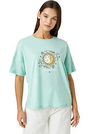 Koton Short Sleeve T-Shirt Printed Crew Neck, (786), S Donna