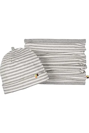 loud + proud Set Berretto + Sciarpa Tubolare, Certificato GOTS Beanie, Grigio, 122 cm-128 cm Unisex-Bambini e Ragazzi