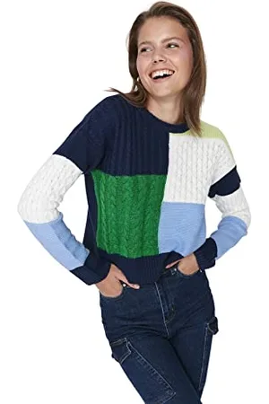 Trendyol Girocollo Colorblock Regolare Maglione Maglia di Tuta, , L Donna