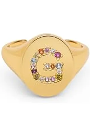 SINGULARU Anello Personalizzato Signet Letter Colors. Ottone con Finitura Placcata 18Kt. Anello con Motivo Lettera e Zirconi Colorati. Gioielli da Donna. Lettera G