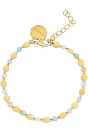 SINGULARU Bracciale Crystals Solar. Acciaio con Finitura in Oro 18Kt. Bracciale Sottile con Dettagli in Pietre Naturali Colorate. Lunghezza 16,5 cm + 3 cm. Gioielli per Donna