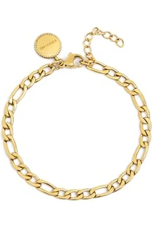 SINGULARU Bracciale Figaro. Acciaio con Finitura Placcata Oro 18Kt. Maglie Sottili. Lunghezza del Bracciale 16 cm + 3 cm. Gioielli per Donna
