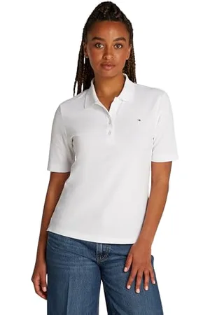 Tommy Hilfiger Maglietta Polo Maniche Corte Donna Regular Fit, Bianco (Optic ), XL