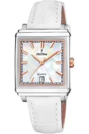Festina Orologio Donna F20682/1 On The Square cassa di Acciaio inossidabile 316l Grigio cinturino in Pelle Blanco