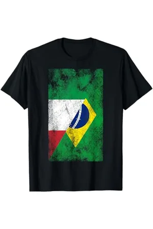 Irreverent Tees Bandiere Italia e Brasile - Camicia Unisex - Adulto, Vintage, Mezza e Mezza, Manica Corta, Grigio Cenere, S, Multicolore