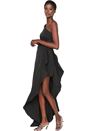 Trendyol Women Maxi Asymmetric Regular Fit Woven Evening Dress Abito da Sera in Tessuto Asimmetrico da Donna, Black, 38