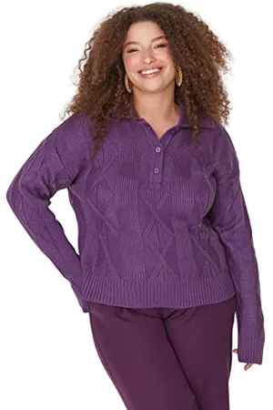 Trendyol Polo Collo Pianura Regolare Plus Size Maglione Maglia di Tuta, , 3XL Donna