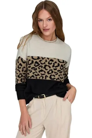 ONLY Onljade Animal LS O-Collo CC Knt Maglione, , S Donna
