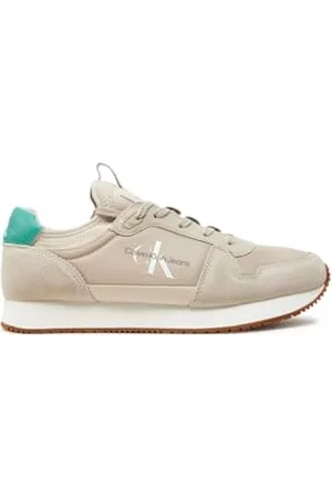 Calvin Klein Runner Sock Laceup NY-Lth Ym0ym00553, Sneaker da Corsa Uomo, Verde (Eggshell/Bahama Green), 44 EU