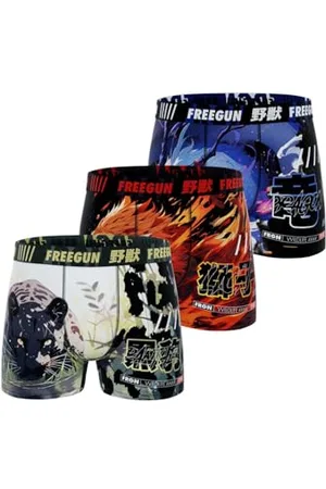 Freegun Boxer Uomo Japanime, Slip Uomo Traspirante e Ultra-Morbido (Set di 3), Taglia L