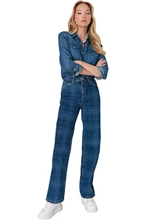 Trendyol Herren Young Hoher Bund Weites Bein der 90er Jeans, , 34 da Donna