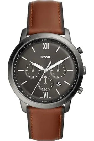 Fossil Orologio Neutra Chrono da uomo, movimento cronografo al quarzo, cassa in acciaio inossidabile fumé da 44 mm con cinturino in pelle, FS5512