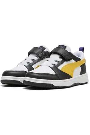 PUMA Rebound V6 Lo AC+ PS, Scarpe da Ginnastica, Black-Yellow Sizzle White, 34.5 EU