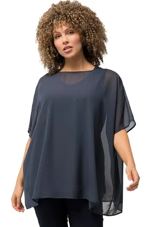 Ulla Popken Camicetta in Chiffon T-Shirt, Blu Navy, 64 IT/70 IT Donna