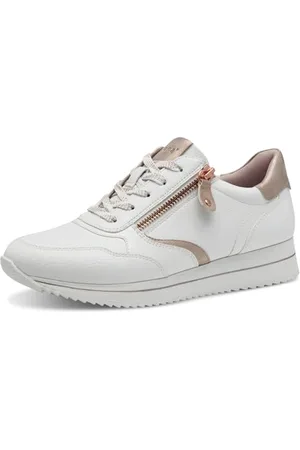 Jana Damen Sneaker Flach mit Reißverschluss Vegan, Scarpe da Ginnastica Donna, Bianco, Oro Rosa, 40 EU