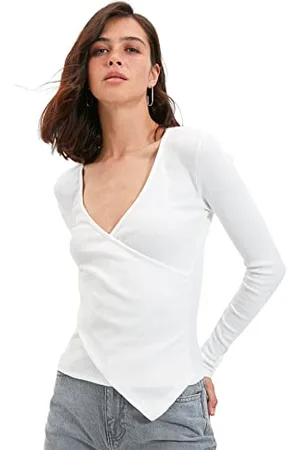 Trendyol Camicetta Aderente in Maglia con Scollo a V Camicia, , L Donna