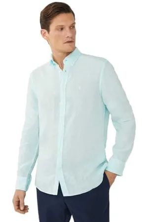Hackett Hackett Garment Dye Linen B Camicia, (Lt Aqua), S Uomo