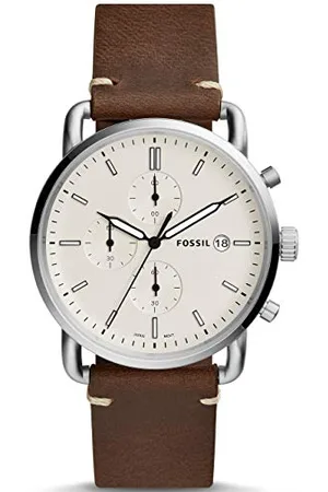 Fossil Orologio Commuter da uomo, movimento cronografo al quarzo, cassa in acciaio inossidabile argento da 42 mm con cinturino in pelle, FS5402