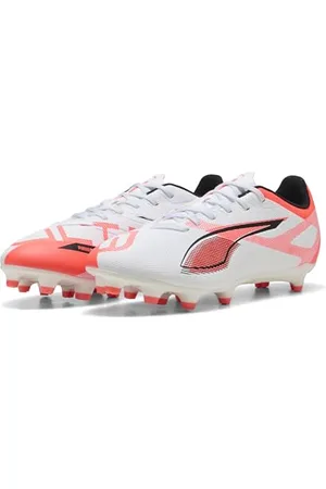 PUMA Ultra 5 Play FG/AG, Scarpe da Calcio Unisex-Adulto, White Black-Glowing Red, 41 EU