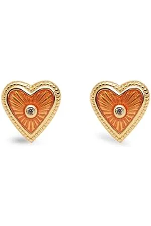 SINGULARU Orecchini My Heart. Ottone con Finitura in 18Kt. Motivo a Cuore con Dettagli in Zirconi e Smalto. Chiusura in Silicone. Gioielli per Donna