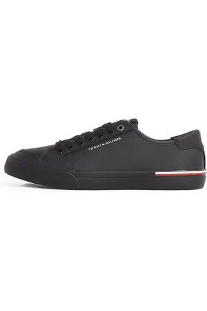 Tommy Hilfiger Uomo Sneakers Vulcanizzate Core Corporate Leather Profilo Basso, (Black), 43 EU