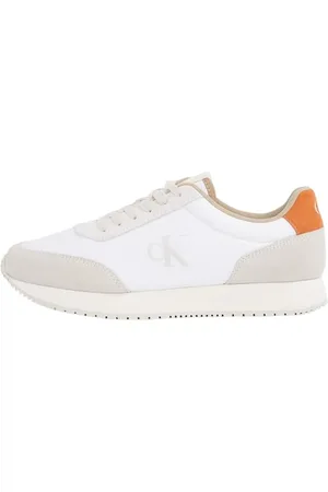 Calvin Klein Uomo Sneakers da Runner Retro Iconic Scarpe, Multicolore (Bright White/Eggshell/A Orange), 40