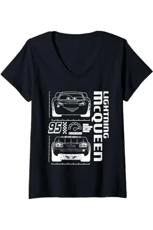 Cars Donna Lightning McQueen Line Maglietta con Collo a V