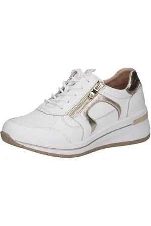 Caprice Damen 9-23300-44, Scarpe da Ginnastica Donna, White/Lt Gold, 37 EU Larga