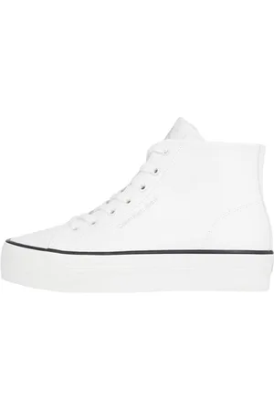 Calvin Klein Donna Sneakers Vulcanizzate Bold Mid Profilo Alto, Bianco (Bright White/Black), 38