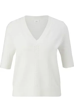 QS by s.Oliver 2145579 Pullover a Maniche Corte con Motivo trafor, , 52 Donna