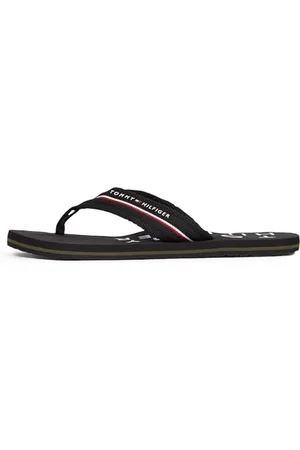 Tommy Hilfiger Uomo Infradito Web Beach Sandal con Logo, (Black), 45