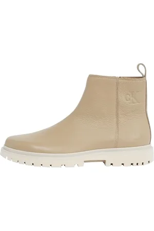 Calvin Klein Uomo Stivaletti Chelsea Eva Mid Zip Tumbled con Zip, Multicolore (Travertine/Eggshell), 40
