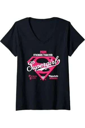 DC Comics Originals Donna Supergirl Mum Strong Than Ever Festa della mamma Maglietta con Collo a V