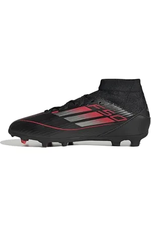 adidas F50 League Mid Football Boots FG/MG Kids, Scarpe da Calcio, Core Black/Iron Metallic/Lucid Red, 34 EU