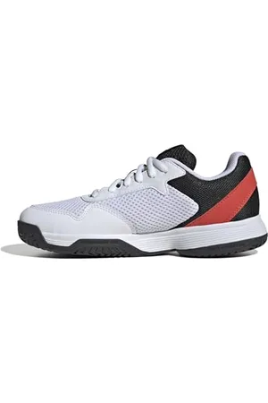 adidas Courtflash Kids Tennis Shoes, Scarpe, Cloud White/Silver Metallic/Bright Red, 25 EU