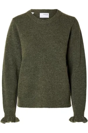 SELECTED Slflulu LS Knit Frill Cuff O-Neck Noos Maglione Lavorato a Maglia, , M Donna