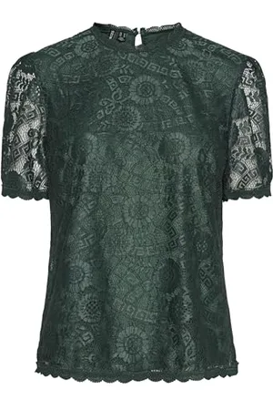Pieces® Pcolline SS Lace Top Noos Camicia a Maniche Corte, Trekking Green, L Donna