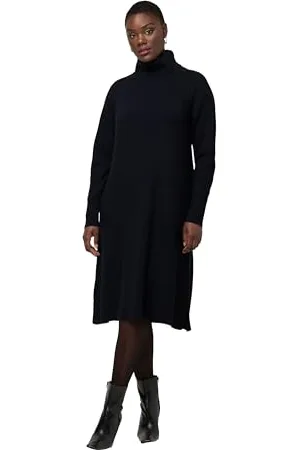 Ulla Popken Strickkleid mit Turtleneck und Schlitz Vestiti Donna, , 60-62