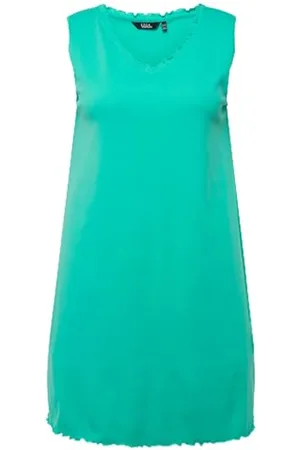 Ulla Popken Abito con Bordi ondulati, Linea A, a Costine, Cotone Biologico 793167 Vestito, , 52-54 Donna